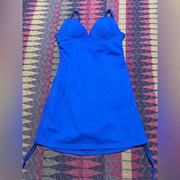 Spanx Love Your Assets Padded Push Up Swim Dress Swimsuit Small Blue Slim - Picture 14 of 15